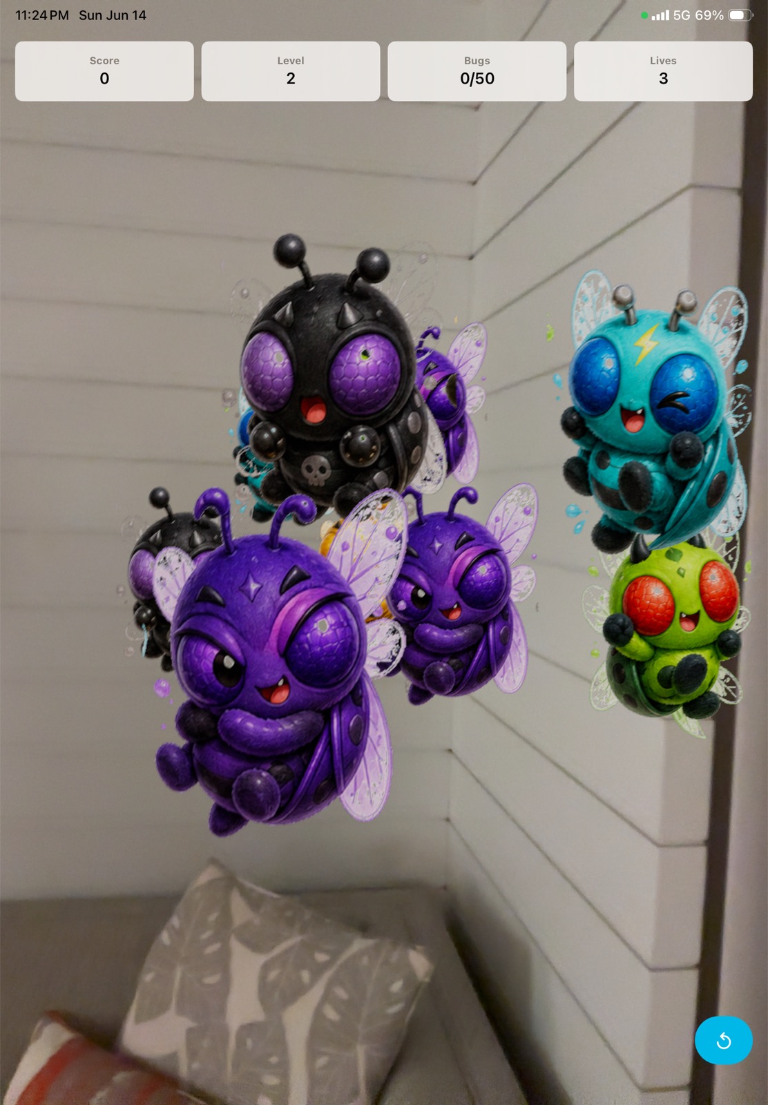 Bug Splash AR iPad gameplay with boss bug variants