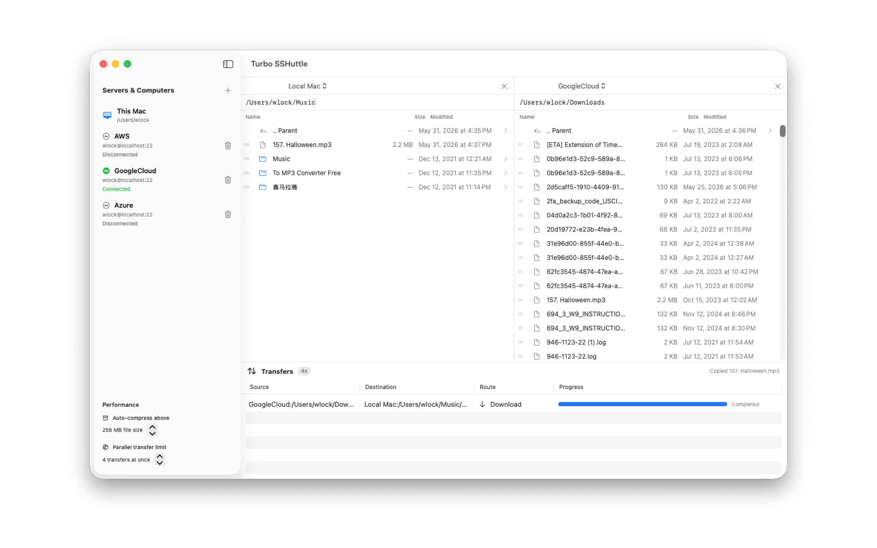 Turbo SSHuttle transfer workflow