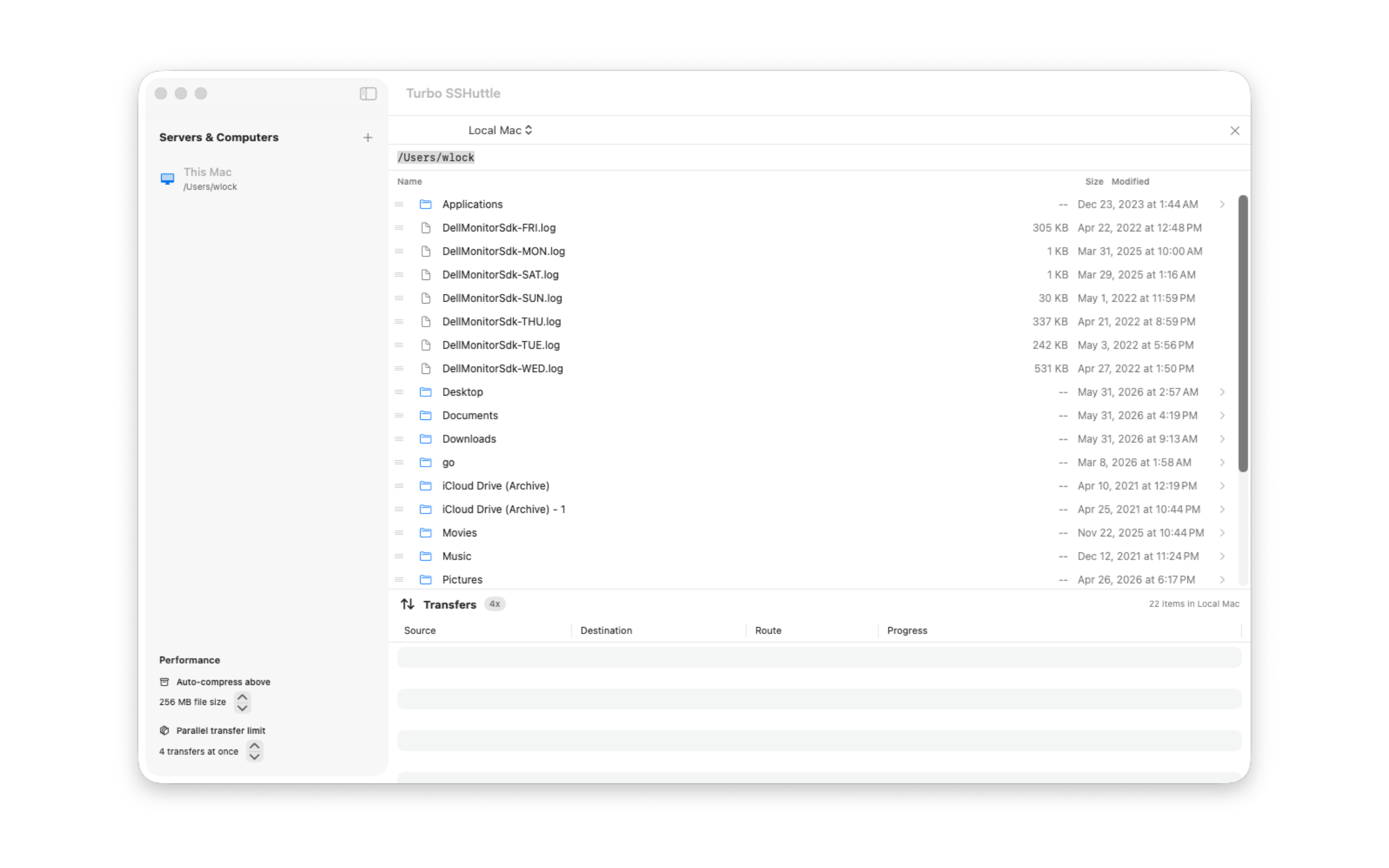 Turbo SSHuttle local file panel